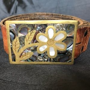 Vintage Brass & Beautiful Shell inlay belt buckle